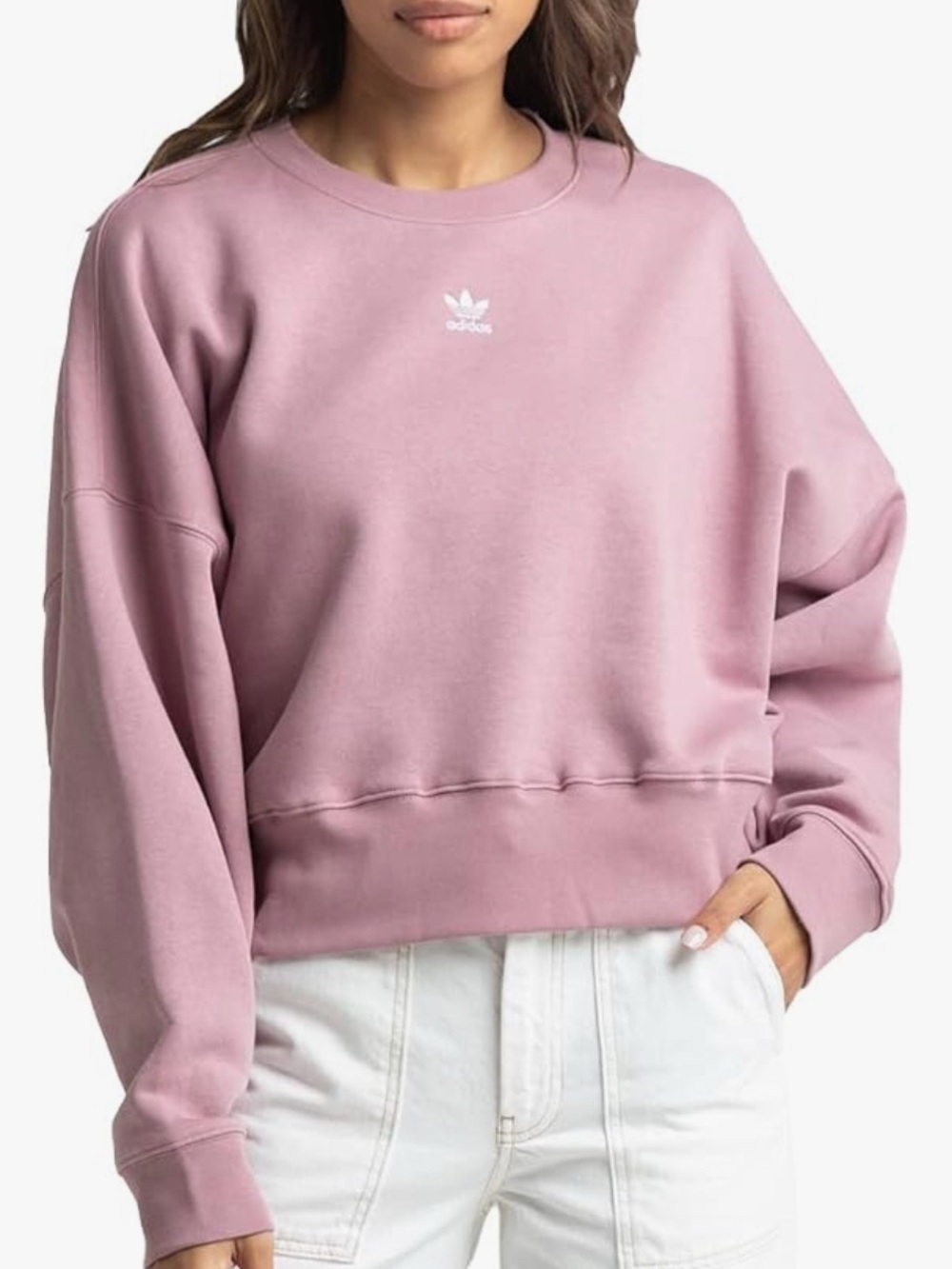 adidas Originals Dusty Pink Mauve Embroidered Trefoil Crew Neck Sweatshirt- M